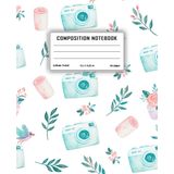 Vintage Camera Composition Notebook: Pastel Watercolor Photography Pattern, College Ruled, 7.5 x 9.25 in, 110 Pages