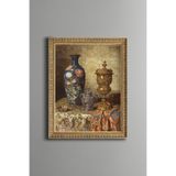 Vintage Çiçek Desenli Antika Vazo ve Dekoratif Obje - Vintage Desenli Çerçeve - İnce Model, Altın5, 21 x 30