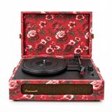 Vintage Çiçek Desenli Bluetoothlu Pikap, 3Hızlı (33/45/78 RPM)-Kırmızı