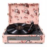 Vintage Çiçek Desenli Bluetoothlu Pikap, 3Hızlı (33/45/78 RPM)-Pembe