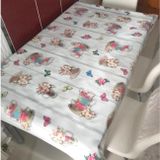 Vintage Çiçek Desenli PVC Masa Örtüsü, Kelebek Temalı, Astarlı Muşamba, Kare 140x140 cm, Mavi ve Pembe Çiçekli
