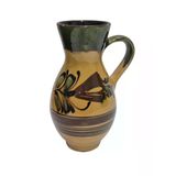 Vintage Çiçek Temalı Seramik El Yapımı Sürahi 21,5Cm (Defolu)