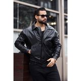 Vintage Erkek Siyah Deri Ceket - XL