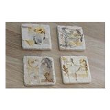 Vintage Figür Kolaj Doğal Taş Bardak Altlığı 4'lü set - Natural Stone Coasters