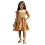 Vintage Fisto Yakalı Hardal Çiçekli Kız Çocuk Elbise (Hardal, 2-3 Yaş)