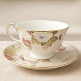 Vintage Gold Rose Desenli 6'lı Porselen Çay Fincanı Takımı - Renkli