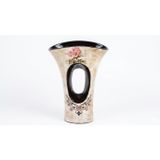 Vintage Gül Desenli Seramik Vazo - Modern Oval Tasarım Dekoratif Çiçek Vazosu - Eskitme Dokulu Salon ve Masa Üstü Objesi - 25 cm
