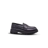 Vintage Hakiki Deri Loafer Kız Çocuk Okul Ayakkabısı Siyah Cilt