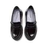 Vintage Hakiki Deri Loafer Kız Çocuk Okul Ayakkabısı Siyah Rugan