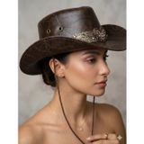 Vintage Kahverengi Kovboy Şapka – Klasik Western Tarz Deri Görünümlü Şapka