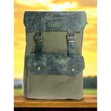 Vintage Kanvas Deri Su Geçirmez Unisex Laptop Bölmeli Okul Seyahat Kamp Sırt Çantası 31 cm x 44 cm - 31 x 44 cm - Haki