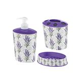 Vintage Lavanta Stil 3 Parça Banyo Lavabo Seti Diş Fırçalık Sıvı+Katı Sabunluk Kırılmaz Özel Plastik
