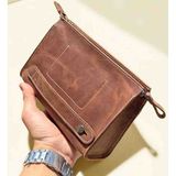 Vintage Leather Craft Hakiki Deri Erkek El Çantası - 88-Taba