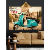 Vintage Mavi Scooter Resim Dekoratif Kanvas - Mdf Ahşap Tablo