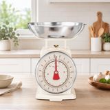 Vintage Mekanik Mutfak Terazisi 2 Kg Kapasiteli, Paslanmaz Metal Hazneli Retro Ölçü Tartısı, Un Şeker Baharat Meyve Sebze Tartma Terazisi (Gümüş Krem)