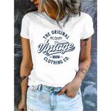 Vintage Mektup Baskılı Bisiklet Yaka T-Shirt - Beyaz - XL