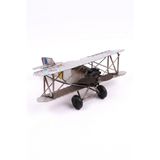 Vintage Metal Çift Kanatlı Savaş Uçağı Modeli - El Yapımı Dekoratif Eskitme Masaüstü Süs Eşyası, 16x14x6.5 cm