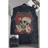 Vintage Metallica Sırt Baskılı Yıkamalı Kolsuz Tişört, Unisex Rock Band Tema Sıfır Kol Retro Atlet - XS - Siyah