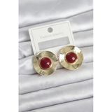Vintage Model Bordo Gold Renk Pirinç Kadın Küpe -1492
