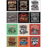 Vintage Moto Poster Sticker 12 Parça Telefon, Tablet, Defter, Laptop Sticker
