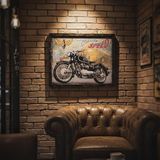 Vintage Motosiklet Kabartmalı Metal Tablo 55x45 cm Retro Duvar Dekoru Ofis Bar Garaj Motor Tutkunu