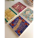 Vintage Old School Yazı Baskılı Renkli Doğal Taş Bardak Altlığı 4’lü Set - 10 x 10 cm