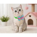Vintage Puantiyeli Papyonlu Kedi Tasması, Özel Tasarım, Zilli, Yeşil, 20-30 cm