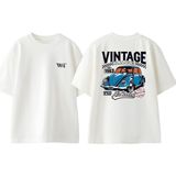 Vıntage Race Air Cooled Tasarım Sırt Baskılı Pamuk Beyaz Oversize T-Shirt