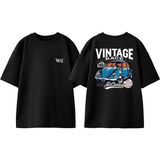 Vıntage Race Air Cooled Tasarım Sırt Baskılı Pamuk Siyah Oversize T-Shirt