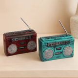Vintage Radyo Dekoratif Reçine Kumbara 17X17x5.5 Cm