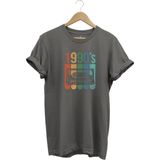 Vintage Retro 1990'S Baskılı Kaset %100 Pamuk Regular Fit Bisiklet Yaka T-Shirt - 3XL - Gri