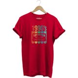 Vintage Retro 1990'S Baskılı Kaset %100 Pamuk Regular Fit Bisiklet Yaka T-Shirt - 3XL - Kırmızı