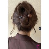 Vintage Retro Şık Kahve Renkli Incili Kıstırmalı Saç Tokası 11CM - Modern Topuz Tokası Klipsli Toka - Tek Ebat