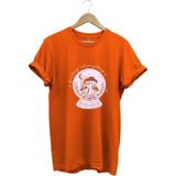 Vintage Retro Streetwear Poster Mantar Küresi Baskılı %100 Pamuk Regular Fit Bisiklet Yaka T-Shirt - Turuncu