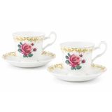 Vintage Rose Fine Bone China Çay Fincanı Seti, Yeşil, 2 Kişilik, 4 Parça, 230 cc