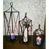 Vintage Rustic Dizayn Ferforje Metal Kafes 3lü Fener Mumluk