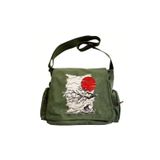 Vintage Sakura Baskılı Unisex Haki Postacı Çantası