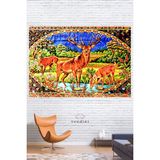 Vintage Serisi Geyik Ailesi Duvar Halısı Duvar Örtüsü Wall Tapestry - 70 x 50 cm