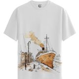 Vintage Ship - %100 Pamuklu Erkek Beyaz Tişört - Premium Quality