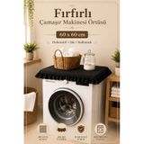 Vintage Siyah Fırfırlı Çamaşır Makinesi Örtüsü - Çeyizlik Pamuklu Dekoratif Banyo Makine Kılıfı