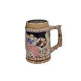 Vintage Tankart Kabartmalı İnsan Ve Doğa Tasfirli Alman Seramik Bira Bardağı 11,8Cm 004