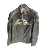 Vintage Tarz Hakiki Deri Motosiklet Montu, Koyun Derisi, Eskitme Tasarım, Orta Kalınlık (Eskitme Ateşli, 3XL)