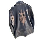 Vintage Tarz Hakiki Deri Motosiklet Montu, Koyun Derisi, Eskitme Tasarım, Orta Kalınlık (Eskitme Ş.Figurlu, XL)