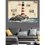 Vintage Tarzlı Deniz Feneri Dekoratif Kanvas - Mdf Ahşap Tablo