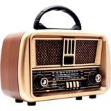 Vintage Tasarımlı, Şarjlı, Bluetooth ve Çok Fonksiyonlu Taşınabilir Radyo Kahverengi - Ahşap - Ceviz