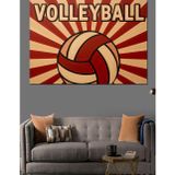 Vintage Voleybol Topu Çizimi Kırmızı Ve Beyaz Çalışma Dekoratif Kanvas - Mdf Ahşap Tablo