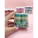 Vintage Washi Tape Bant Baskılı Yapışkanlı Maskeleme Kağıdı Desenli Bant 10'lu - Yeşil Pul - Çok Renkli