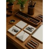 Vintage Yazı ve Retro Desenli Doğal Taş Bardak Altlığı 4’lü Set, Retro Sunum Ürünü - 10 x 10 cm