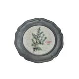 Vintage Zınn Çerçeveli Dekoratif Ardıç Dalı Temalı Duvar Tabağı 10Cm 004