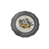 Vintage Zınn Çerçeveli Dekoratif Çiçek Temalı Duvar Tabağı 10Cm 005